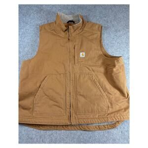 Carhartt Vest Mens 2XL Brown Washed Duck Mock Neck Loose Fit Workwear Utility